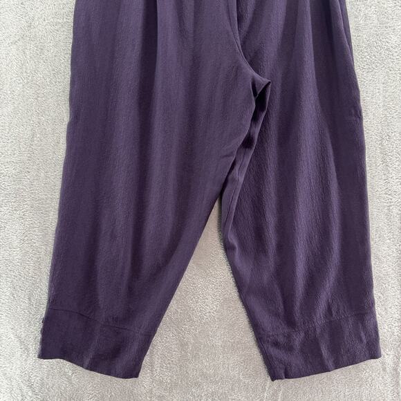 Citron Pants Women 1X Purple Textured Silk Wide Leg High Rise Pull On Lagenlook - Picture 7 of 15